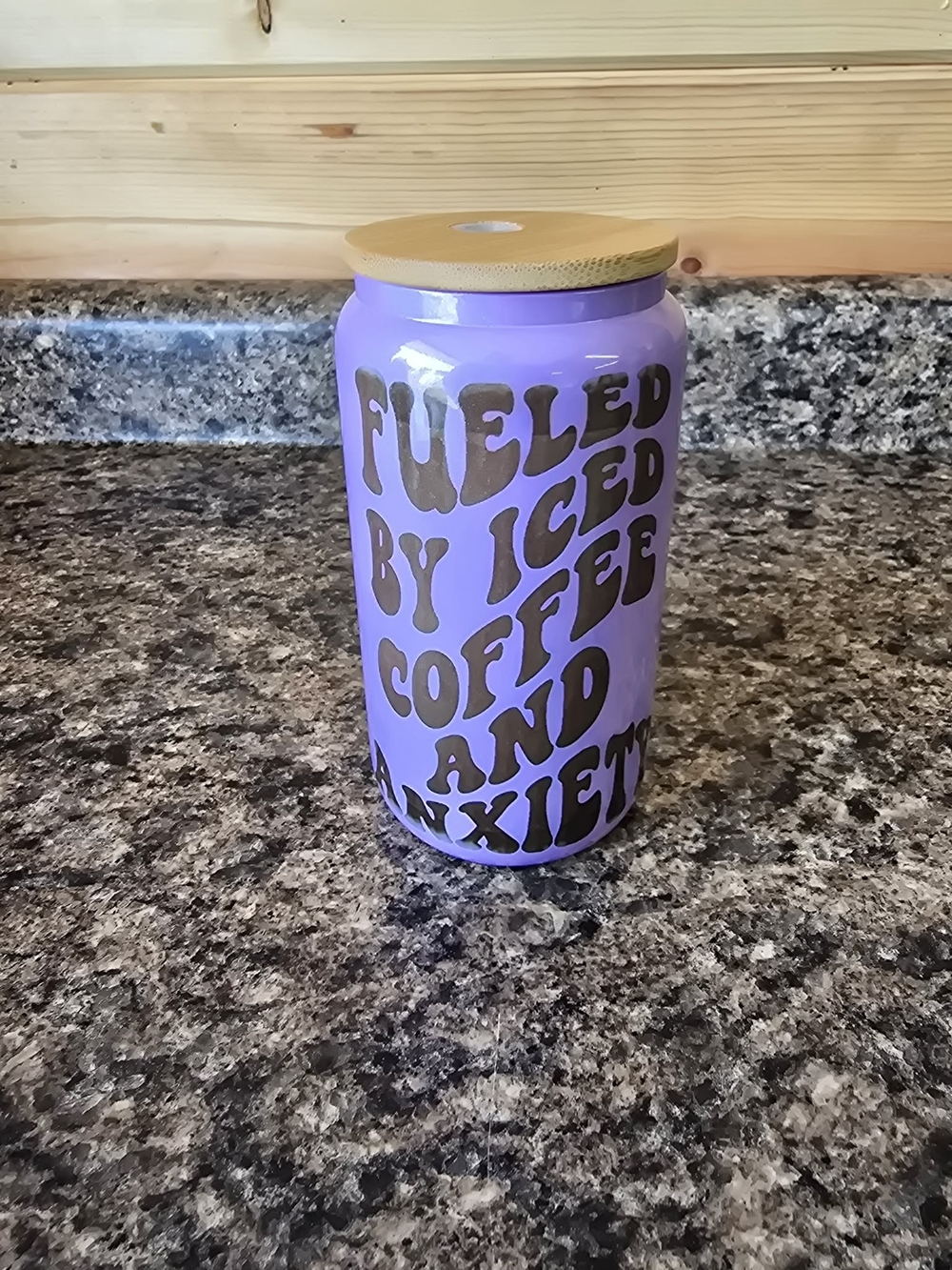 Fueled by Icced Coffee and Anxiety 18 oz Glass up with Lid